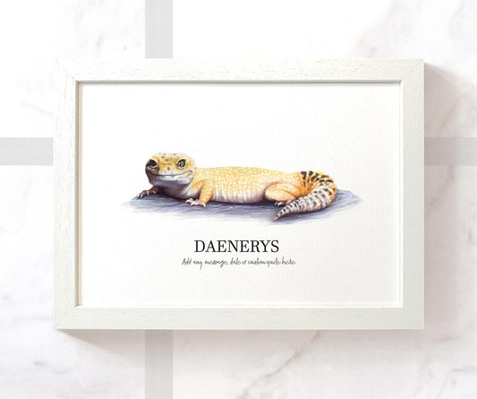 Leopard Gecko Reptile Pet Portrait Memorial Loss Birthday Christmas Gift Name Sign Personalised Framed Art Print