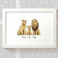 White framed A4 lion family portrait with personalised names for the perfect birthday gift for mum