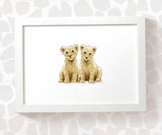 Twin Baby Gift Safari Nursery Decor Childrens Animal Wall Art Lion Print Playroom Newborn First Birthday