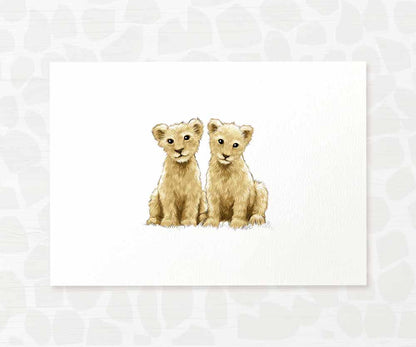 Twin Baby Shower Gift Safari Jungle Nursery Decor Animal Wall Art Lion Print Newborn Gender Neutral