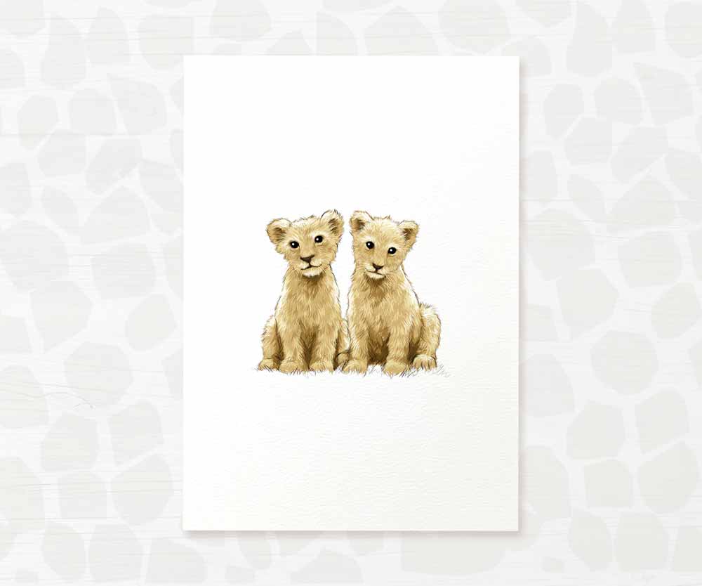 Twin Baby Shower Gift Safari Jungle Nursery Decor Animal Wall Art Lion Print Newborn Boy Girl