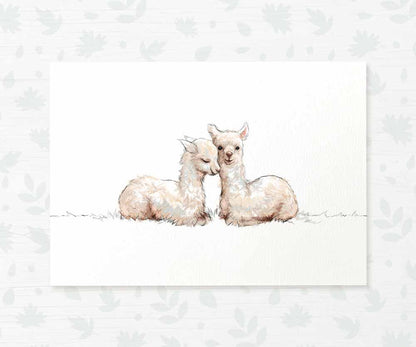 Twin Llama Alpaca Farm Animals Nursery Art Print | Children's Wall Art