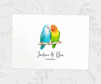 Two Lovebirdss A4 Unframed Print Customized With Names And Date For A Thoughtful Valentines Day Gift