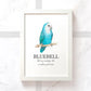 Dutch Blue Lovebird Bird Pet Portrait Memorial Loss Birthday Christmas Gift Name Sign Personalised Framed Art Print