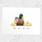 Duck A3 family print featuring dad and 3 children personalised with names for the best fathers day gift