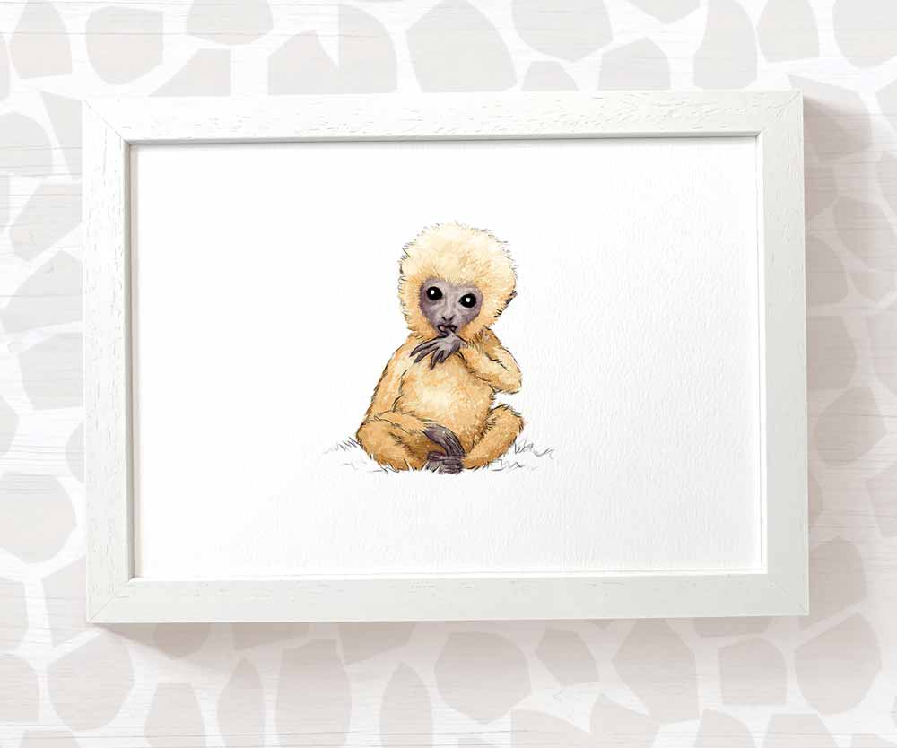 Newborn Baby Shower Gift Safari Nursery Decor Kids Animal Wall Art Monkey Print First Birthday Framed