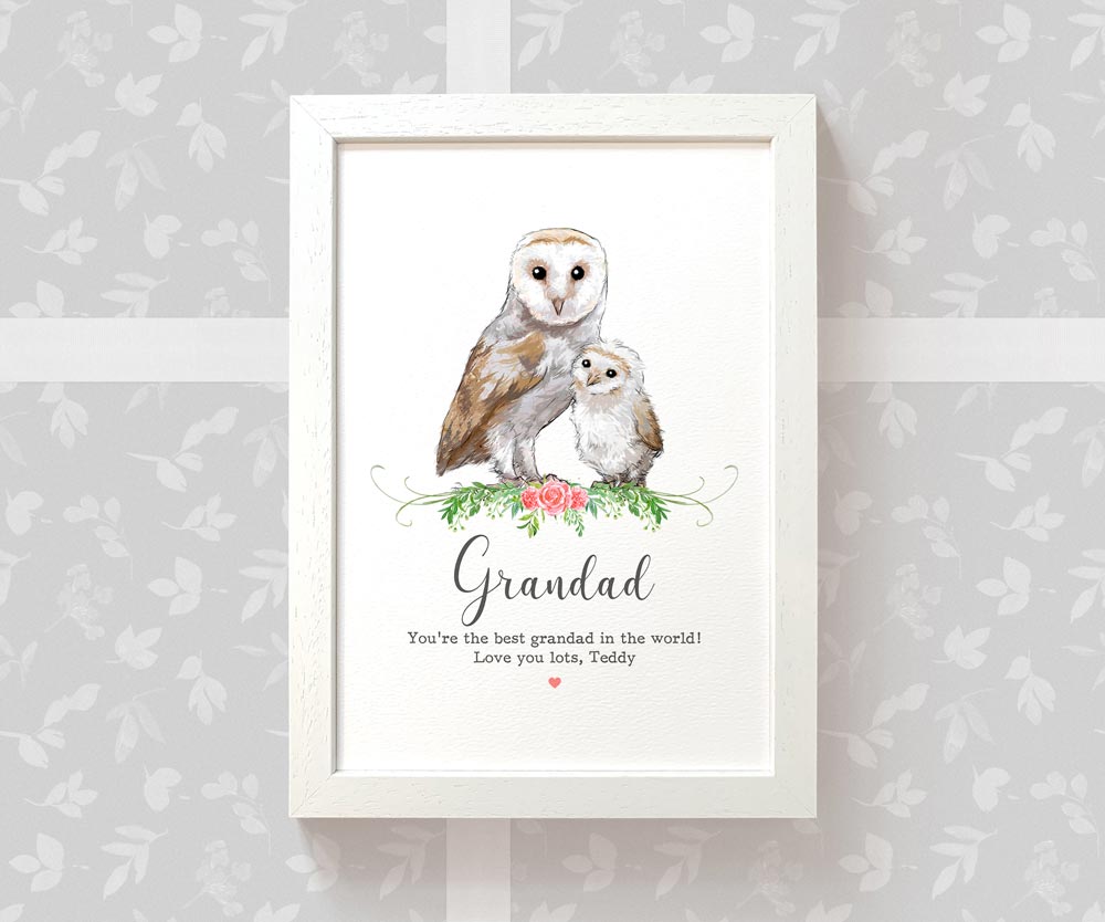 Bird Thank You Personalised Name Gift Prints Owl Wall Art Custom Fathers Day Dad Grandad Present