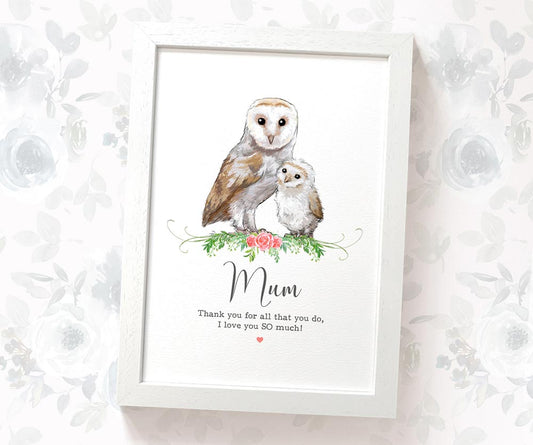 Bird Thank You Personalised Name Gift Prints Owl Wall Art Custom Mothers Day Daughter Teacher Present