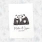 Two Pandas A3 Unframed Art Print Personalized With Names And Date For A Heartwarming Valentines Day Gift