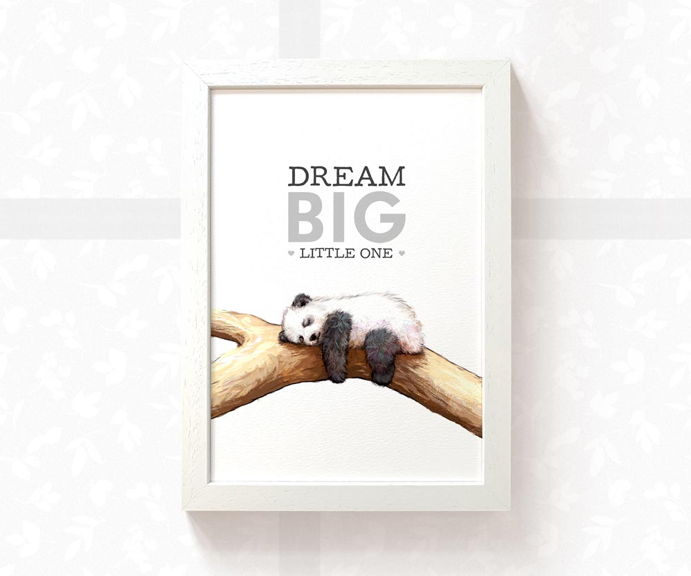 Sleeping Panda "Dream Big Little One" Nursery Art Print | Children's Wall Art