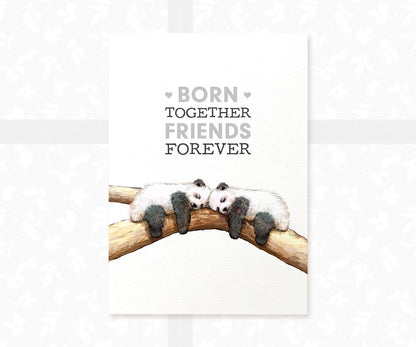 Twin Sleeping Pandas Nursery Art Print | Born Together, Friends Forever | Children's Wall Art
