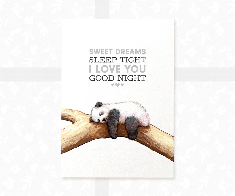 Sleeping Panda Nursery Art Print | Sweet dreams, Sleep tight, I love you, Good night | Children's Wall Art