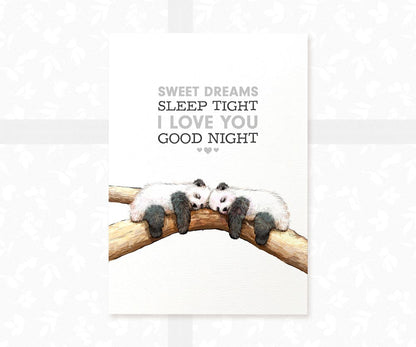 Twin Sleeping Pandas Nursery Print Sweet dreams Children's Wall Art