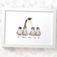 Penguin A3 framed family print featuring grandma and grandchildren personalised with names for the best mothers day gift
