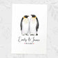 Two Penguins A4 Unframed Print Customized With Names And Date For A Thoughtful Valentines Day Gift