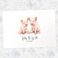 Two Pigs A3 Unframed Art Print Personalized With Names And Date For A Heartwarming Valentines Day Gift