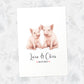 Two Pigs A4 Unframed Print Customized With Names And Date For A Thoughtful Valentines Day Gift
