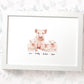 Pig A3 framed family print featuring dad and 3 children personalised with names for the best fathers day gift