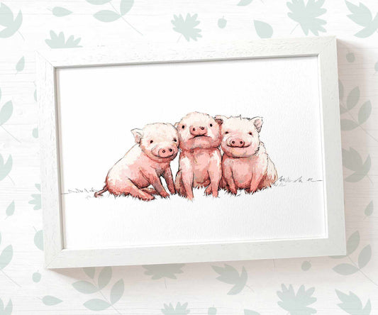Pigs Farm Animal Nursery Print for Triplets