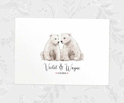 Two Polar Bears A3 Unframed Art Print Personalized With Names And Date For A Heartwarming Valentines Day Gift