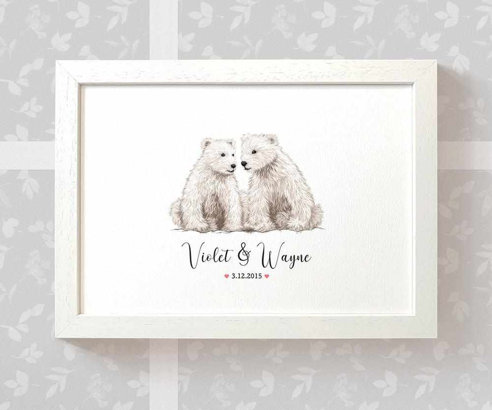 Personalized Polar Bear Couple A3 Framed Print Featuring Names And Date For A Memorable 50th Anniversary Gift For Parents
