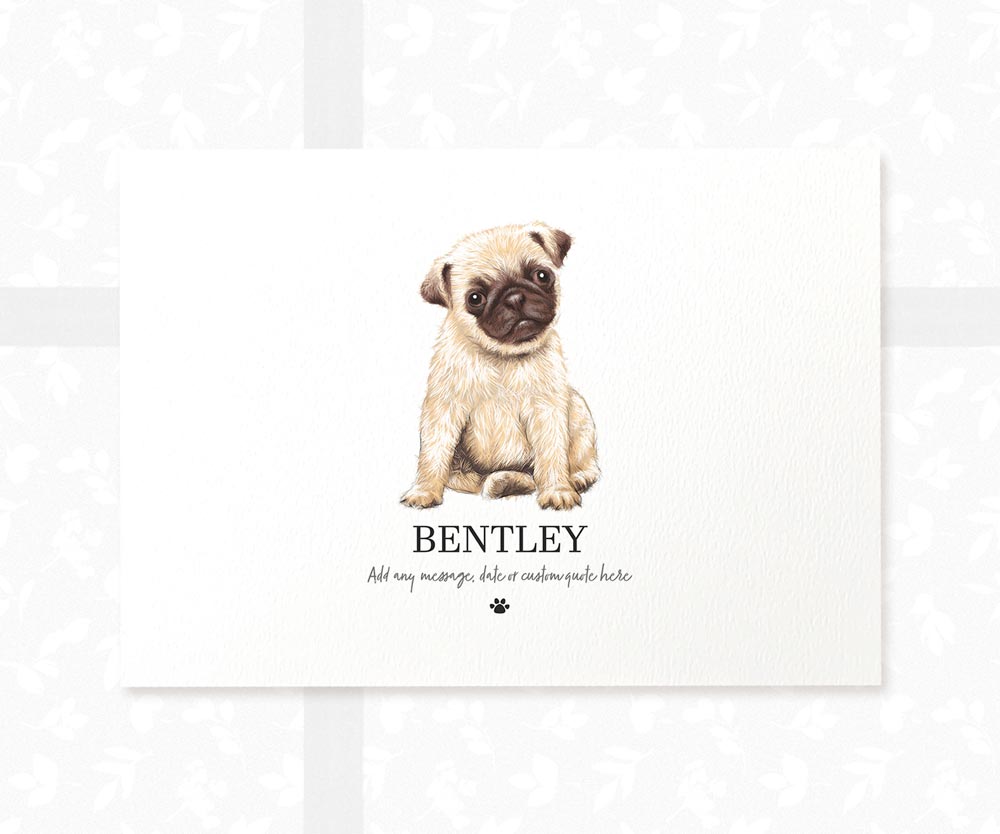 New Pug Dog Birthday Pet Portrait Memorial Loss Adoption Christmas Gift Name Sign Personalised Art Print