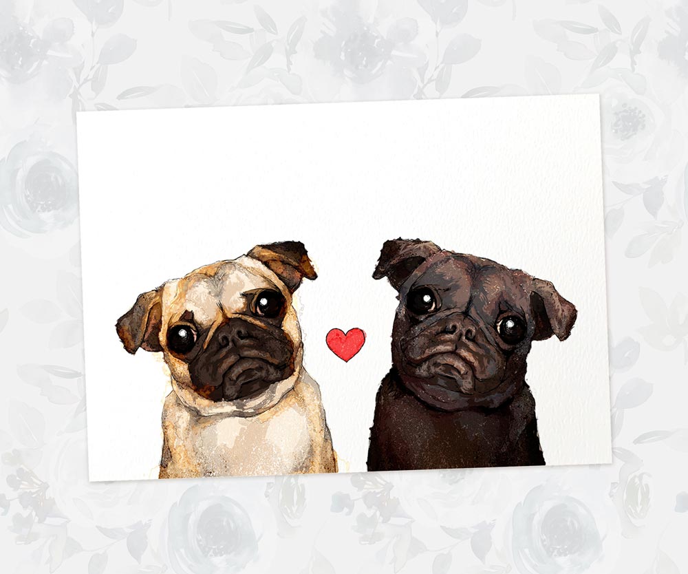 Pug Love Couple Art Print