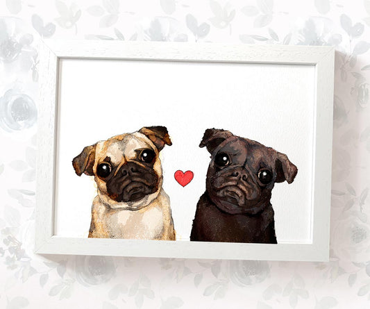 Pug Love Couple Art Print | Dog Art Prints