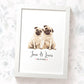 Personalized Pug Couple A4 Framed Print Featuring Newlywed Names And Date For A Unique Wedding Gift