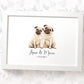 Fawn Pug Couple A4 Framed Print Personalized With Names And Date For An Exceptional First Anniversary Gift Idea