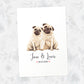 Pug Couple A3 Unframed Art Print Personalized With Names And Date For A Heartwarming Valentines Day Gift