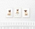 Pug Personalised Nursery Prints Set of 3