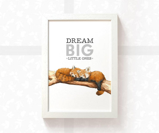 Red Panda Nursery Print for Twins "Dream Big Little Ones"