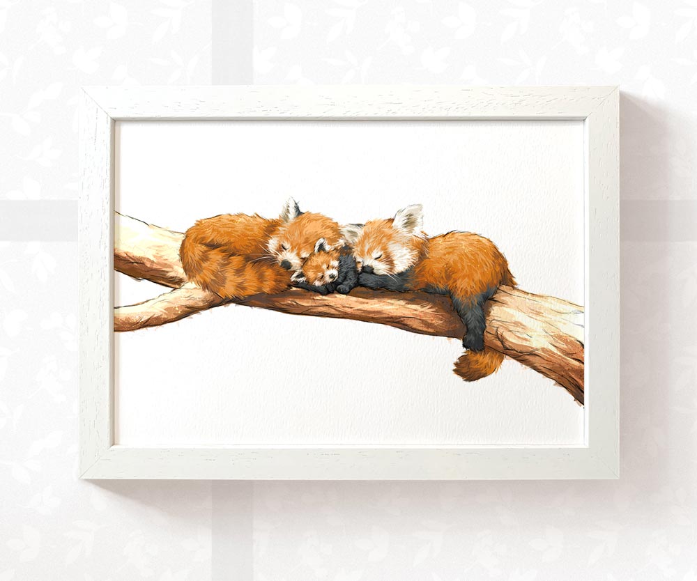 Red Panda Family Nursery Art Print | Two Adults One Baby | Children's Wall Art