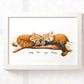 Framed red panda wall art print featuring mother father and children personalised with names for a unique twin baby shower gift
