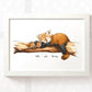 Framed red panda wall art print featuring mother and children personalised with names for a unique twin baby shower gift