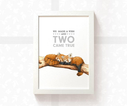 Twin Red Pandas Nursery Art Print | We made a wish & two came true | Children's Wall Art