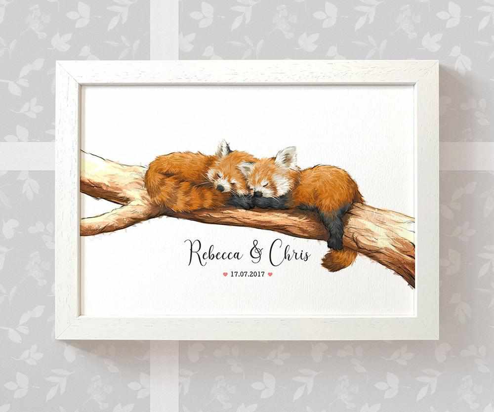 Personalized Red Panda Couple A3 Framed Print Featuring Names And Date For A Memorable 50th Anniversary Gift For Parents