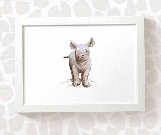 New Baby Gift Safari Nursery Decor Childrens Animal Wall Art Rhino Print Playroom Newborn First Birthday