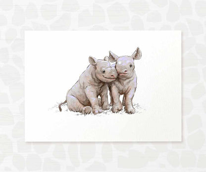 Twin Baby Shower Gift Safari Jungle Nursery Decor Animal Wall Art Rhino Print Newborn Gender Neutral