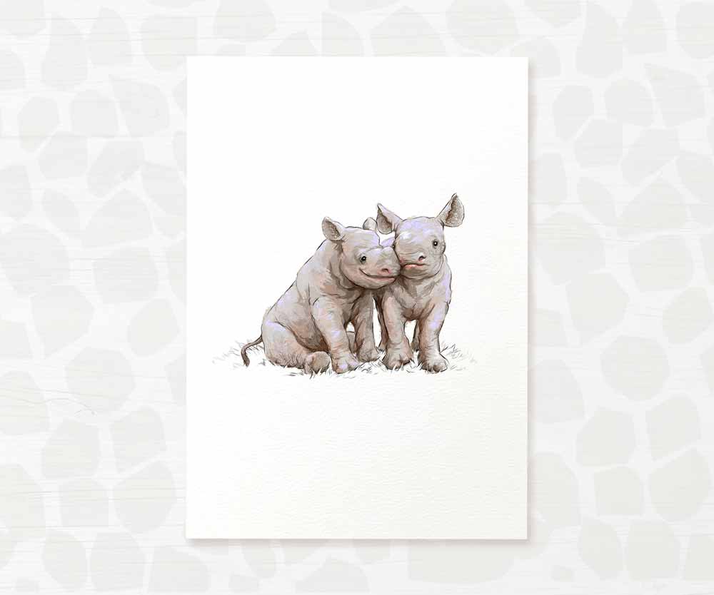 Twin Baby Shower Gift Safari Jungle Nursery Decor Animal Wall Art Rhino Print Newborn Boy Girl
