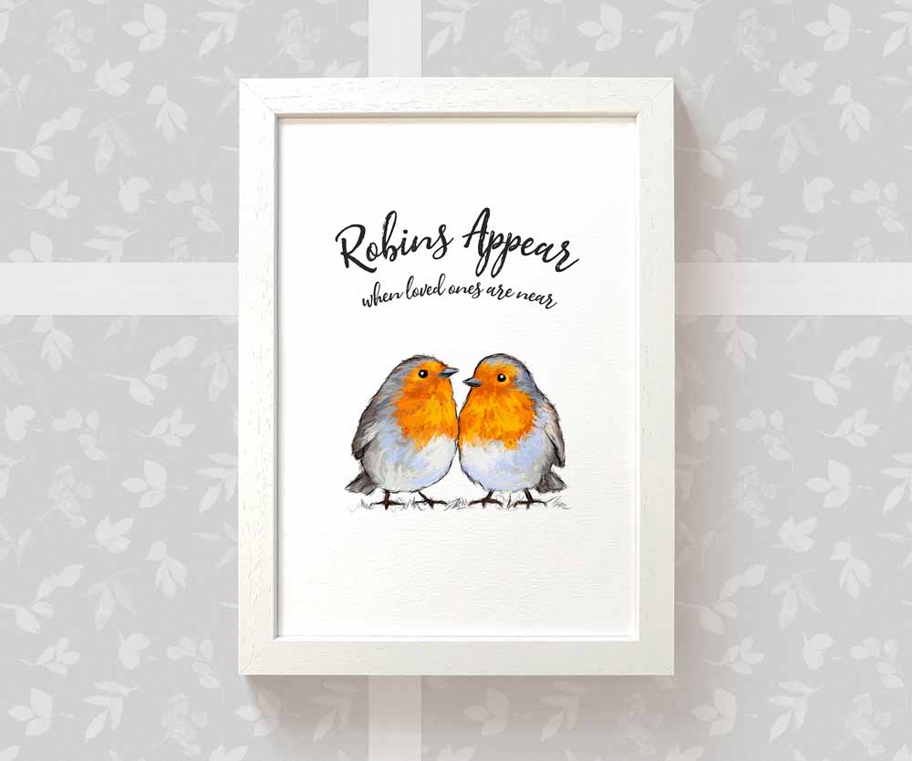 Bird Memorial Name Funeral Loss Gift Ideas Prints Robins Appear Wall Art Handmade Sympathy Delivery UK