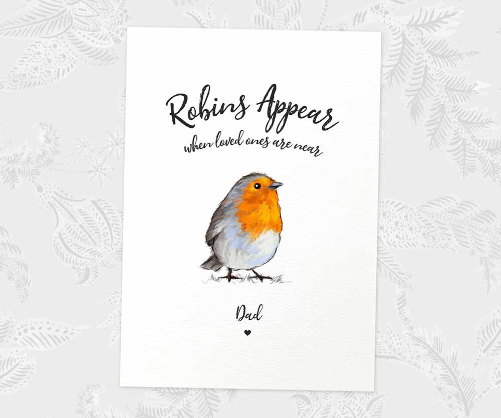 Bird Memorial Name Personalised Parent Loss Gift Prints Robins Appear Wall Art Custom Sympathy Grandma Grandad
