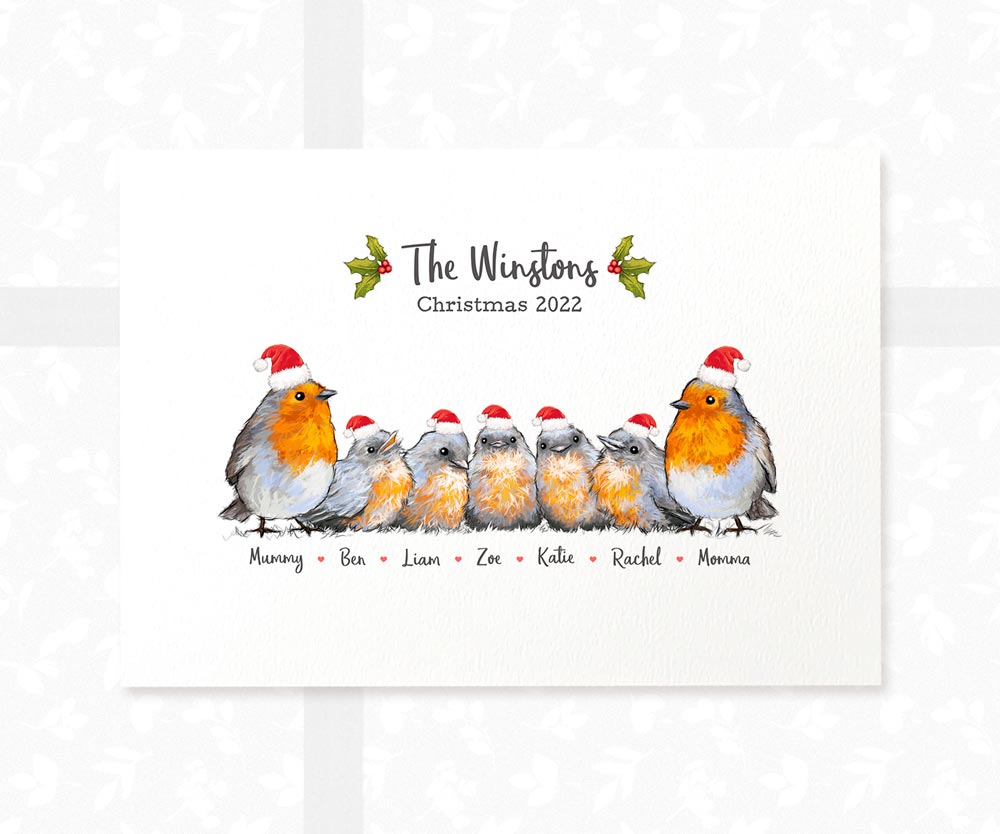 Family Portrait Christmas 2022 Personalised Robin Decoration Names Parents Mum Dad Gift Ideas Mother-In-Law