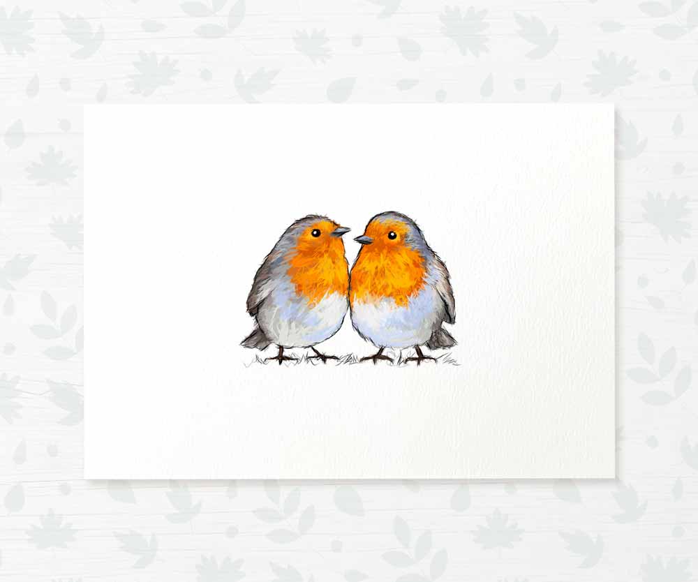 Twin Robin Woodland Nursery Art Print | Bird Children's Wall Art