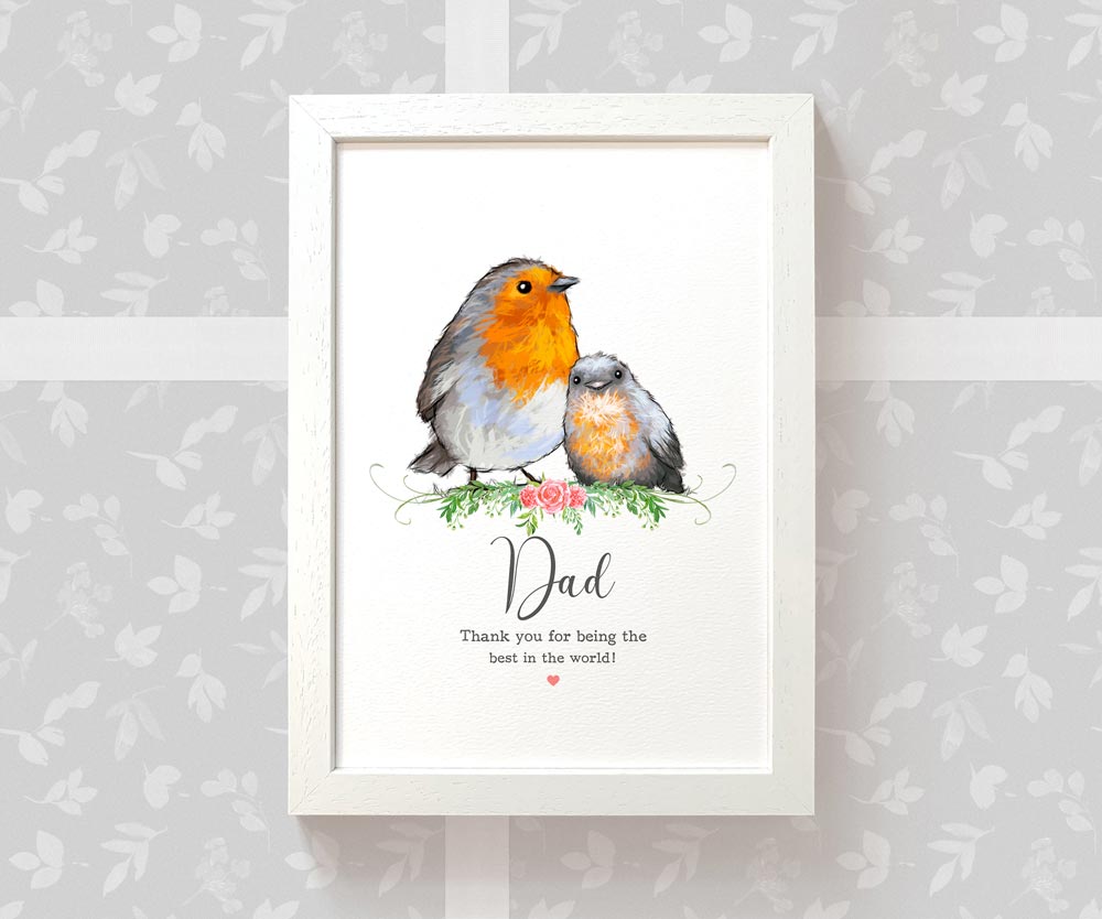 Bird Thank You Personalised Name Gift Prints Robin Wall Art Custom Fathers Day Son Grandad Present