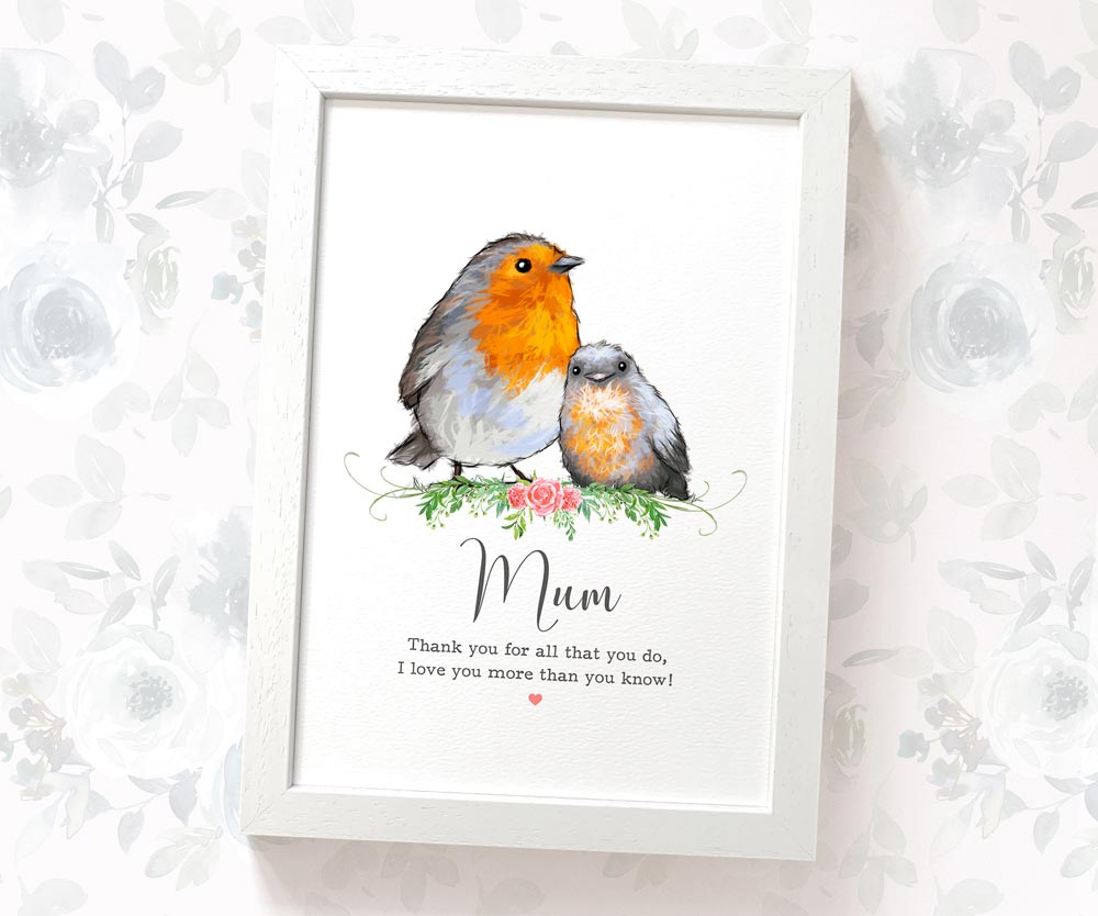 Bird Thank You Personalised Name Gift Prints Robin Wall Art Custom Mothers Day Daughter Teacher Present