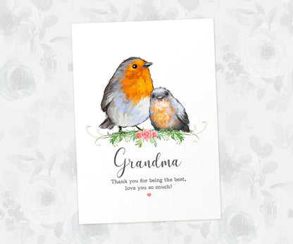 Bird Thank You Personalised Name Gift Prints Robin Wall Art Custom Mothers Day Daughter Love Grandma