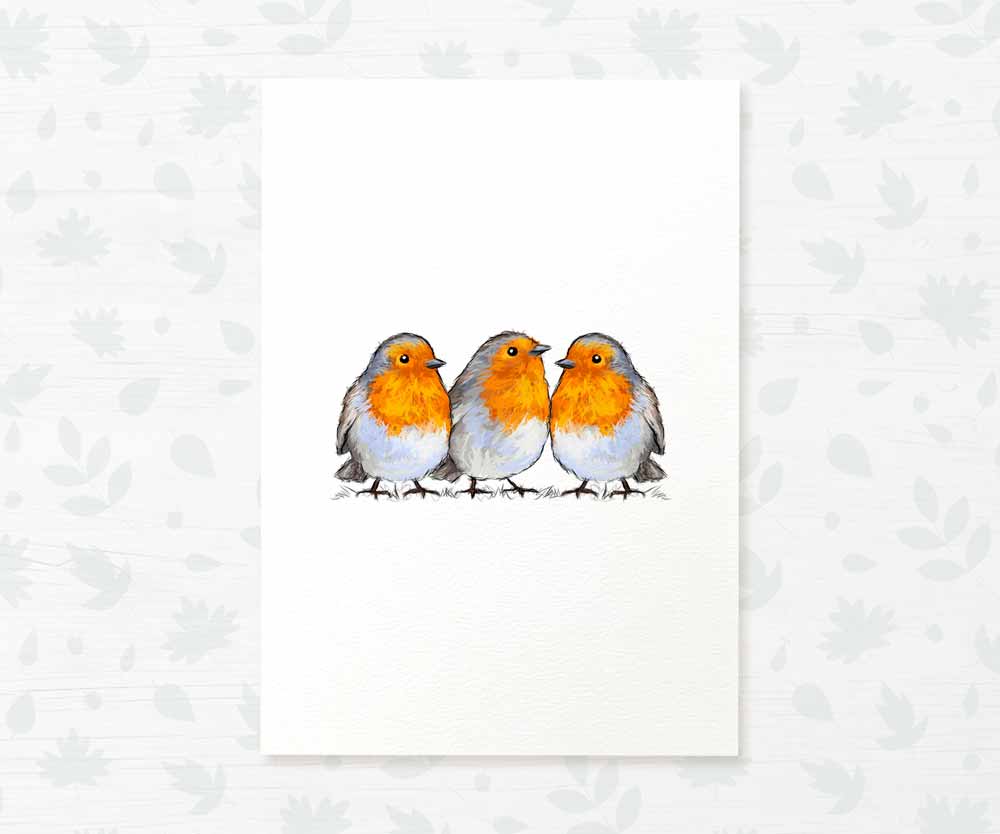 Triplet Robin Woodland Nursery Art Print | Bird Children's Wall Art