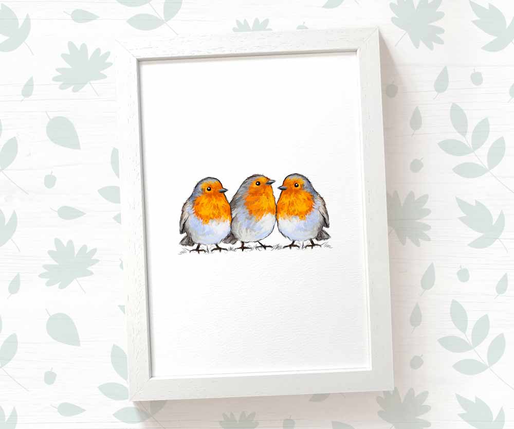 Triplet Robin Woodland Nursery Art Print | Bird Children's Wall Art